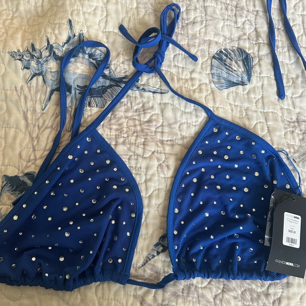 Fashion Nova Royal Blue Rhinestone Bikini Top